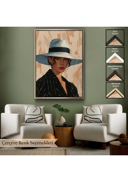 Çerçeveli Dekoratif Kanvas Tablo, Keskin Bakışlı Güzel Kadın TABLO-7565