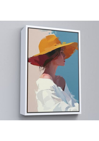 Çerçeveli Dekoratif Kanvas Tablo, Sarı Şapkalı Soyut Kadın TABLO-7631