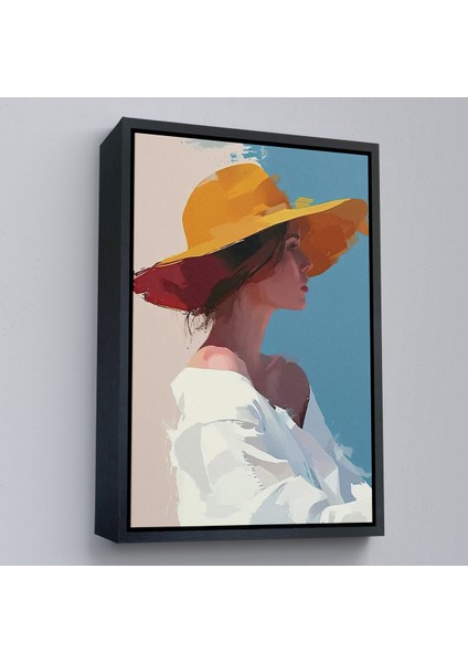 Çerçeveli Dekoratif Kanvas Tablo, Sarı Şapkalı Soyut Kadın TABLO-7631 fırsatları
