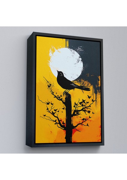 Çerçeveli Dekoratif Kanvas Tablo, Ağaç Üstündeki Soyut Kuş TABLOSU-7660