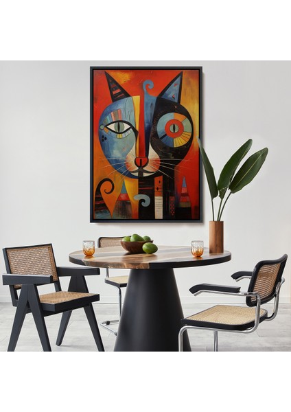 Çerçeveli Dekoratif Kanvas Tablo, Pablo Picasso Tarzı - Soyut Renkli Kedi TABLO-7371