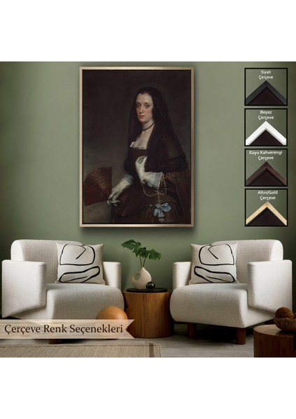 Çerçeveli Dekoratif Kanvas Tablo, Diego Velázquez - Hayranlı Kadın Tablo - The Lady With A FAN-7433