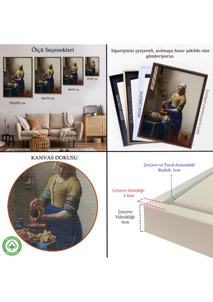 Çerçeveli Dekoratif Kanvas Tablo, Johannes Vermeer - Sütçü Kız Tablo - The MILKMAID-7434 indirimleri