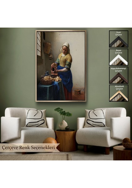 Çerçeveli Dekoratif Kanvas Tablo, Johannes Vermeer - Sütçü Kız Tablo - The MILKMAID-7434