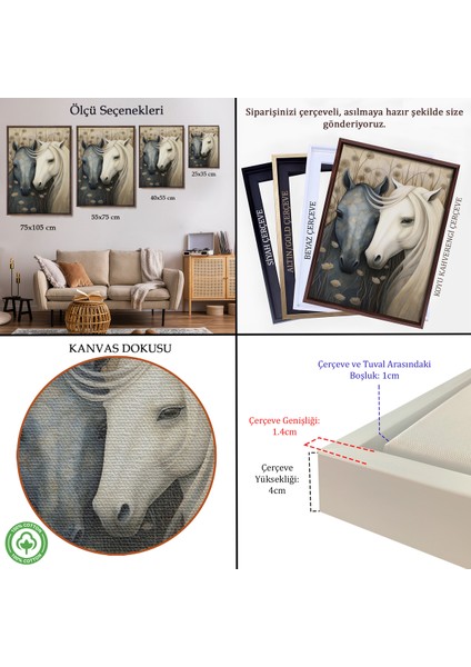 Çerçeveli Dekoratif Kanvas Tablo, At Çifti TABLO-7549 indirimleri