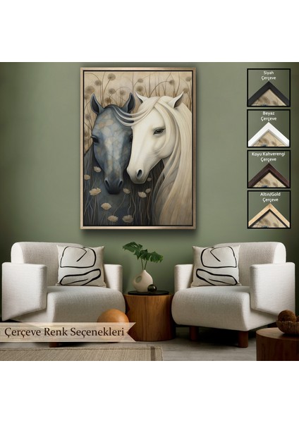 Çerçeveli Dekoratif Kanvas Tablo, At Çifti TABLO-7549
