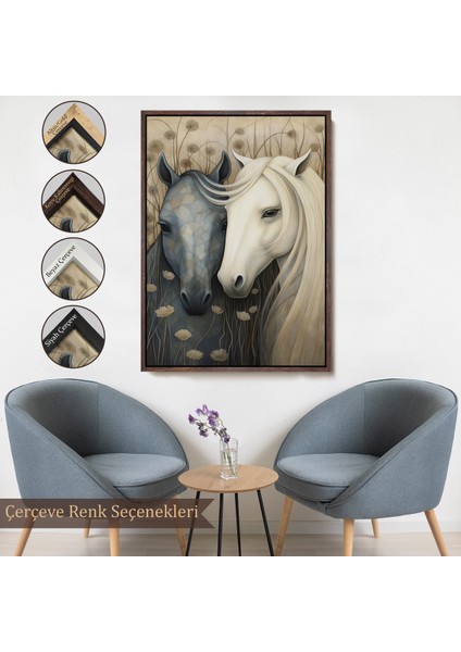 Çerçeveli Dekoratif Kanvas Tablo, At Çifti TABLO-7549