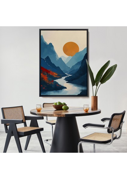 Çerçeveli Dekoratif Kanvas Tablo, Dağların Arasındaki Güneş Manzarası TABLO-7580