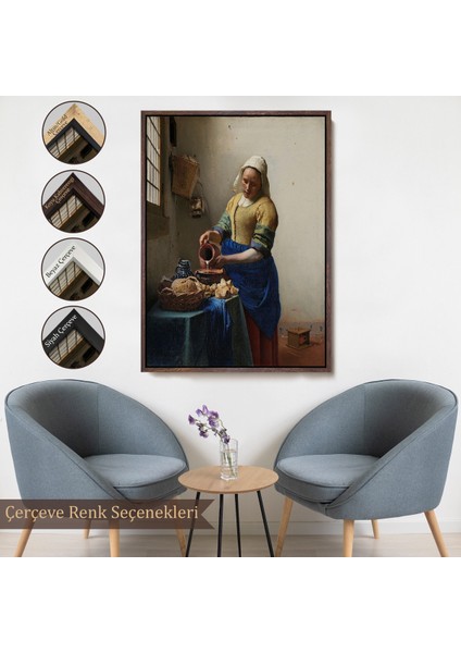 Çerçeveli Dekoratif Kanvas Tablo, Johannes Vermeer - Sütçü Kız Tablo - The MILKMAID-7434