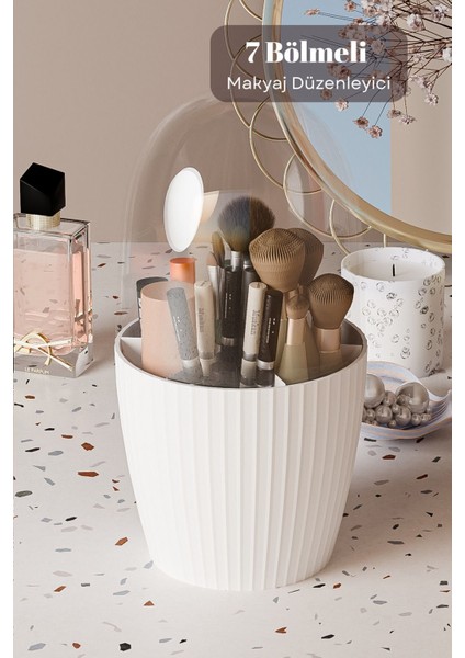 7 Bölmeli Çok Amaçlı Makyaj ve Fırça Organizer, Beyaz