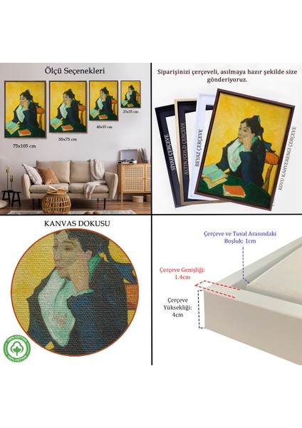 Çerçeveli Dekoratif Kanvas Tablo, Vincent Van Gogh - Kitaplarla Madame Ginoux TABLOSU-7448 indirimleri