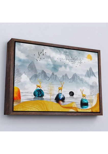 Çerçeveli Dekoratif Kanvas Tablo, 3D Modern Tasarım Altın Geyikler TABLOSU-7196 fiyatları