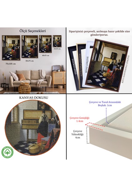 Çerçeveli Dekoratif Kanvas Tablo, Johannes Vermeer - Müzik Dersi Tablo - The Music LESSON-7348 indirimleri