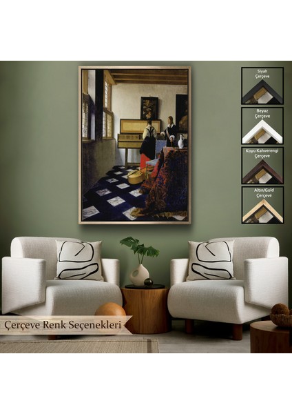 Çerçeveli Dekoratif Kanvas Tablo, Johannes Vermeer - Müzik Dersi Tablo - The Music LESSON-7348