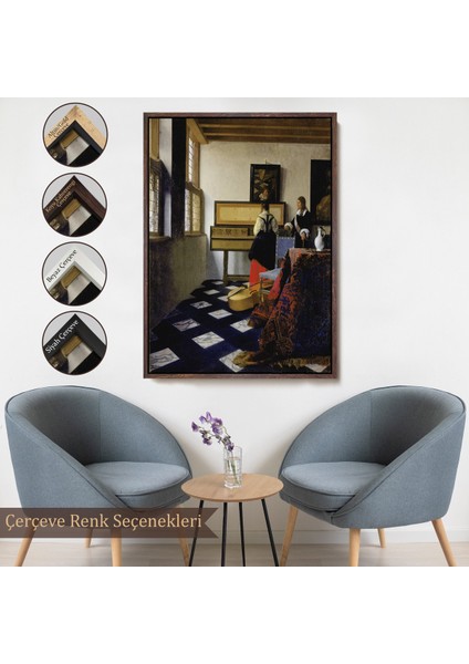 Çerçeveli Dekoratif Kanvas Tablo, Johannes Vermeer - Müzik Dersi Tablo - The Music LESSON-7348