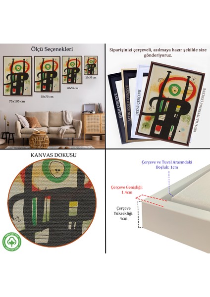 Çerçeveli Dekoratif Kanvas Tablo, Joan Miro - Büyük Bilgisayar TABLO-7350 indirimleri