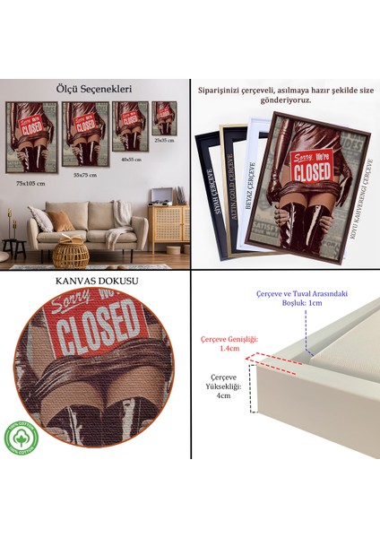 Çerçeveli Dekoratif Kanvas Tablo, Sorry We're Closed Tablo - Üzgünüm KAPALIYIZ-7705 indirimleri