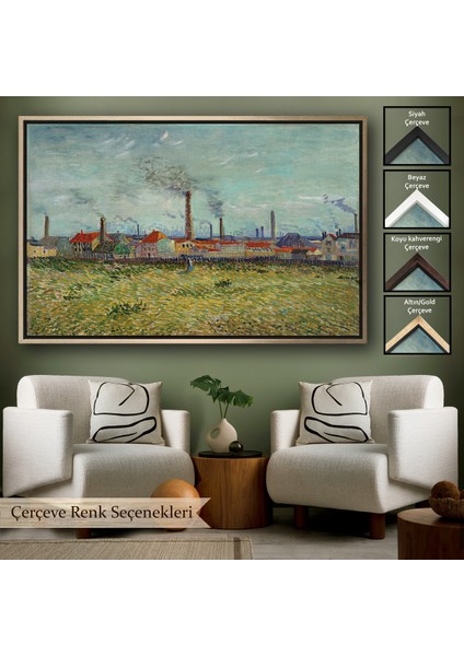 Çerçeveli Dekoratif Kanvas Tablo, Vincent Van Gogh Clichydeki Fabrikalar - Factories At CLICHY-7170