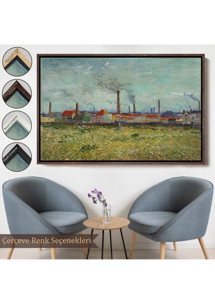 Çerçeveli Dekoratif Kanvas Tablo, Vincent Van Gogh Clichydeki Fabrikalar - Factories At CLICHY-7170