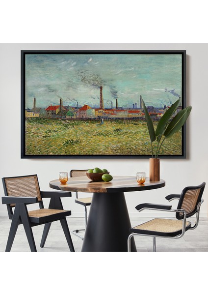 Çerçeveli Dekoratif Kanvas Tablo, Vincent Van Gogh Clichydeki Fabrikalar - Factories At CLICHY-7170