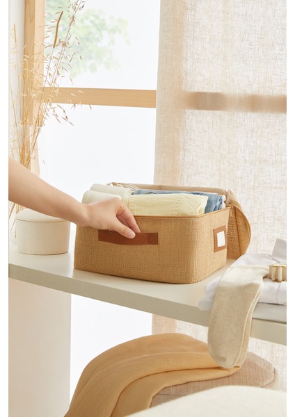 Küçük Boy Jüt Kumaş Valiz Düzenleyici Hurç, 30X22X18, 3 Adet Bej Renk fiyatları