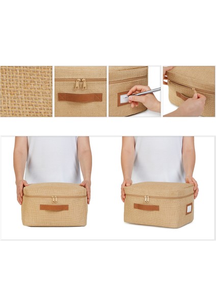 Küçük Boy Jüt Kumaş Valiz Düzenleyici Hurç, 30X22X18, 3 Adet Bej Renk