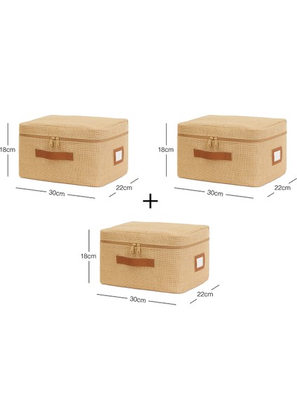Küçük Boy Jüt Kumaş Valiz Düzenleyici Hurç, 30X22X18, 3 Adet Bej Renk
