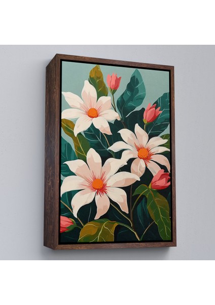 Çerçeveli Dekoratif Kanvas Tablo, Beyaz Çiçekler TABLO-7563 fiyatları