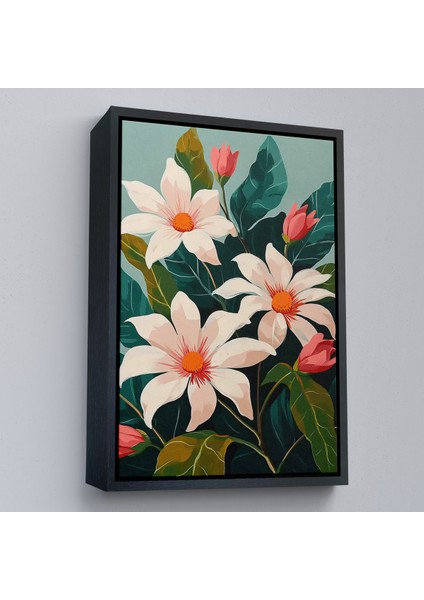Çerçeveli Dekoratif Kanvas Tablo, Beyaz Çiçekler TABLO-7563 fırsatları