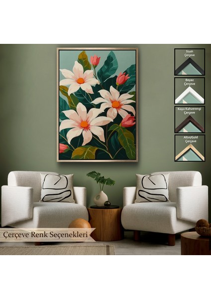 Çerçeveli Dekoratif Kanvas Tablo, Beyaz Çiçekler TABLO-7563