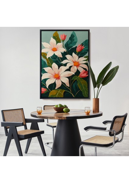 Çerçeveli Dekoratif Kanvas Tablo, Beyaz Çiçekler TABLO-7563