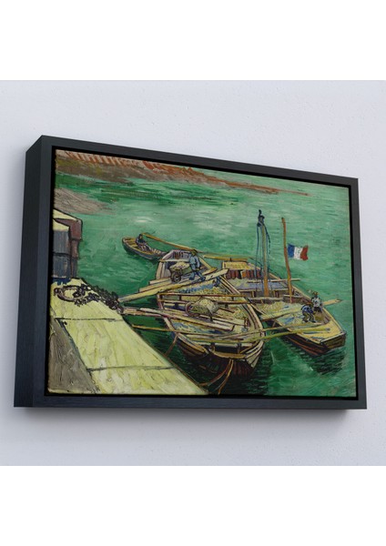 Çerçeveli Dekoratif Kanvas Tablo, Vincent Van Gogh - Kum Mavnalarını Boşaltan Adamlarla Rıhtım -7185 fırsatları