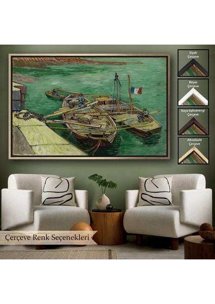 Çerçeveli Dekoratif Kanvas Tablo, Vincent Van Gogh - Kum Mavnalarını Boşaltan Adamlarla Rıhtım -7185