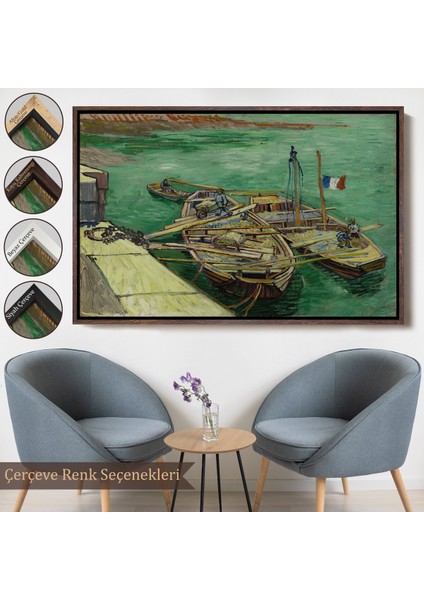 Çerçeveli Dekoratif Kanvas Tablo, Vincent Van Gogh - Kum Mavnalarını Boşaltan Adamlarla Rıhtım -7185