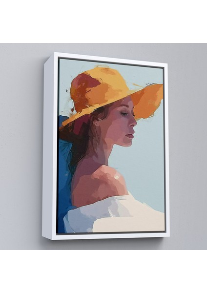 Çerçeveli Dekoratif Kanvas Tablo, Sarı Şapkalı Soyut Kadın TABLO-7639