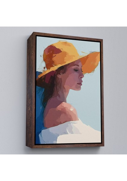Çerçeveli Dekoratif Kanvas Tablo, Sarı Şapkalı Soyut Kadın TABLO-7639 fiyatları