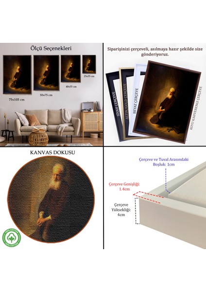 Çerçeveli Kanvas Tablo, Rembrandt Van Rijn - Hapishanedeki Havari Aziz Peter Diz Çökmüş TABLO-7410 indirimleri