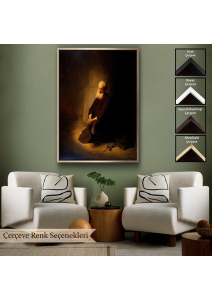 Çerçeveli Kanvas Tablo, Rembrandt Van Rijn - Hapishanedeki Havari Aziz Peter Diz Çökmüş TABLO-7410