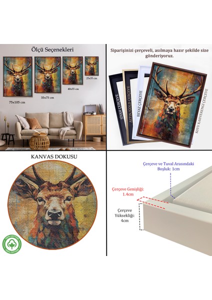 Çerçeveli Dekoratif Kanvas Tablo, Suluboya Geyik TABLOSU-7506 indirimleri