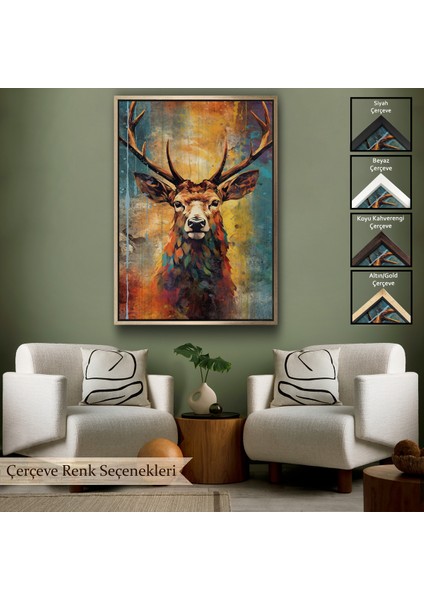 Çerçeveli Dekoratif Kanvas Tablo, Suluboya Geyik TABLOSU-7506
