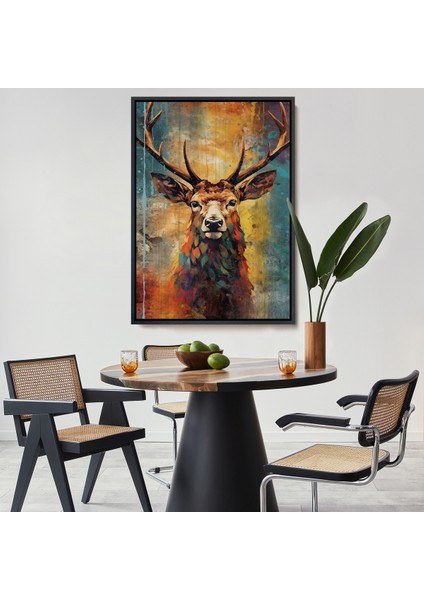 Çerçeveli Dekoratif Kanvas Tablo, Suluboya Geyik TABLOSU-7506