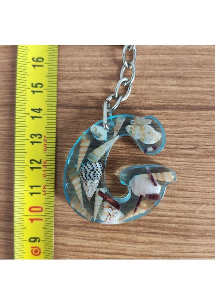 "g" Harfi - Açık Mavi Deniz Epoksi Harf Anahtarlık – Gerçek Deniz Kabuğu, El Yapımı, Benzersiz fiyatları