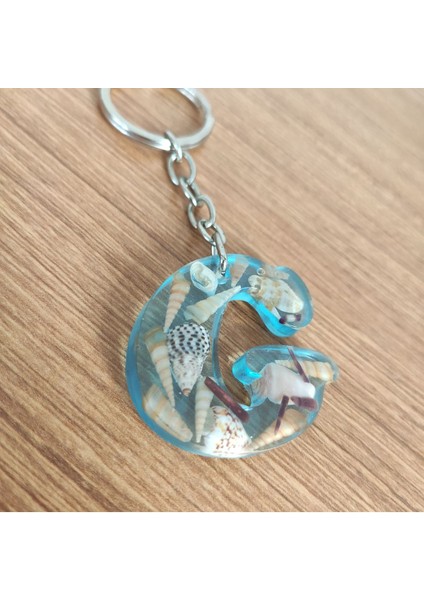 "g" Harfi - Açık Mavi Deniz Epoksi Harf Anahtarlık – Gerçek Deniz Kabuğu, El Yapımı, Benzersiz fırsatları