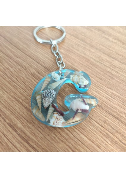 "g" Harfi - Açık Mavi Deniz Epoksi Harf Anahtarlık – Gerçek Deniz Kabuğu, El Yapımı, Benzersiz indirimleri