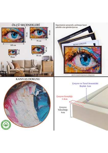 Çerçeveli Dekoratif Kanvas Tablo, Gözün Renkli Soyut TABLOSU-7240 indirimleri