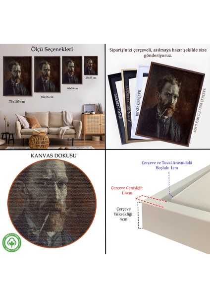 Çerçeveli Dekoratif Kanvas Tablo, Vincent Van Gogh - Pipolu Portre TABLO-7461 indirimleri