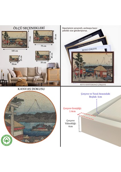 Çerçeveli Dekoratif Kanvas Tablo, Hiroşige, Yushimadaki Tenjin Tapınağı TABLOSU-7028 indirimleri