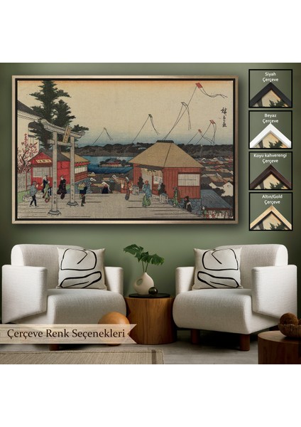 Çerçeveli Dekoratif Kanvas Tablo, Hiroşige, Yushimadaki Tenjin Tapınağı TABLOSU-7028