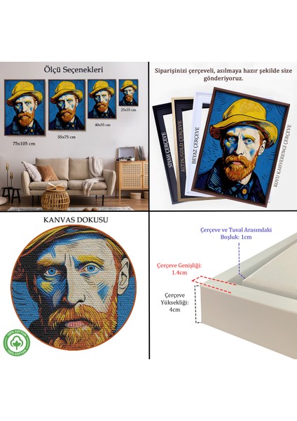 Çerçeveli Dekoratif Kanvas Tablo, Vincent Van Gogh Portre TABLOSU-7752 indirimleri