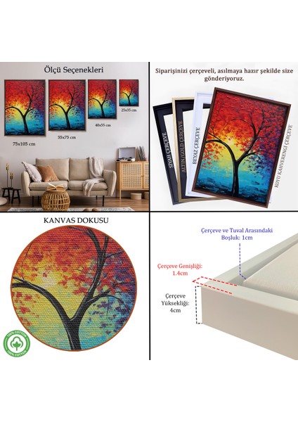 Çerçeveli Dekoratif Kanvas Tablo, Yağlıboya Görünümlü Soyut Ağaç TABLOSU-7600 indirimleri